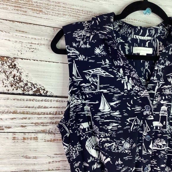 CHARTER‎ CLUB SIZE 10 PETITE NAVY BLUE SCENIC BEACH VACATION SUMMER DRESS - Picture 9 of 16